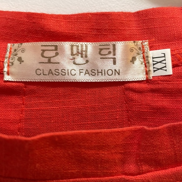 Classic Fashion Orange Linen Short Sleeve Dress - Picture 2 of 8